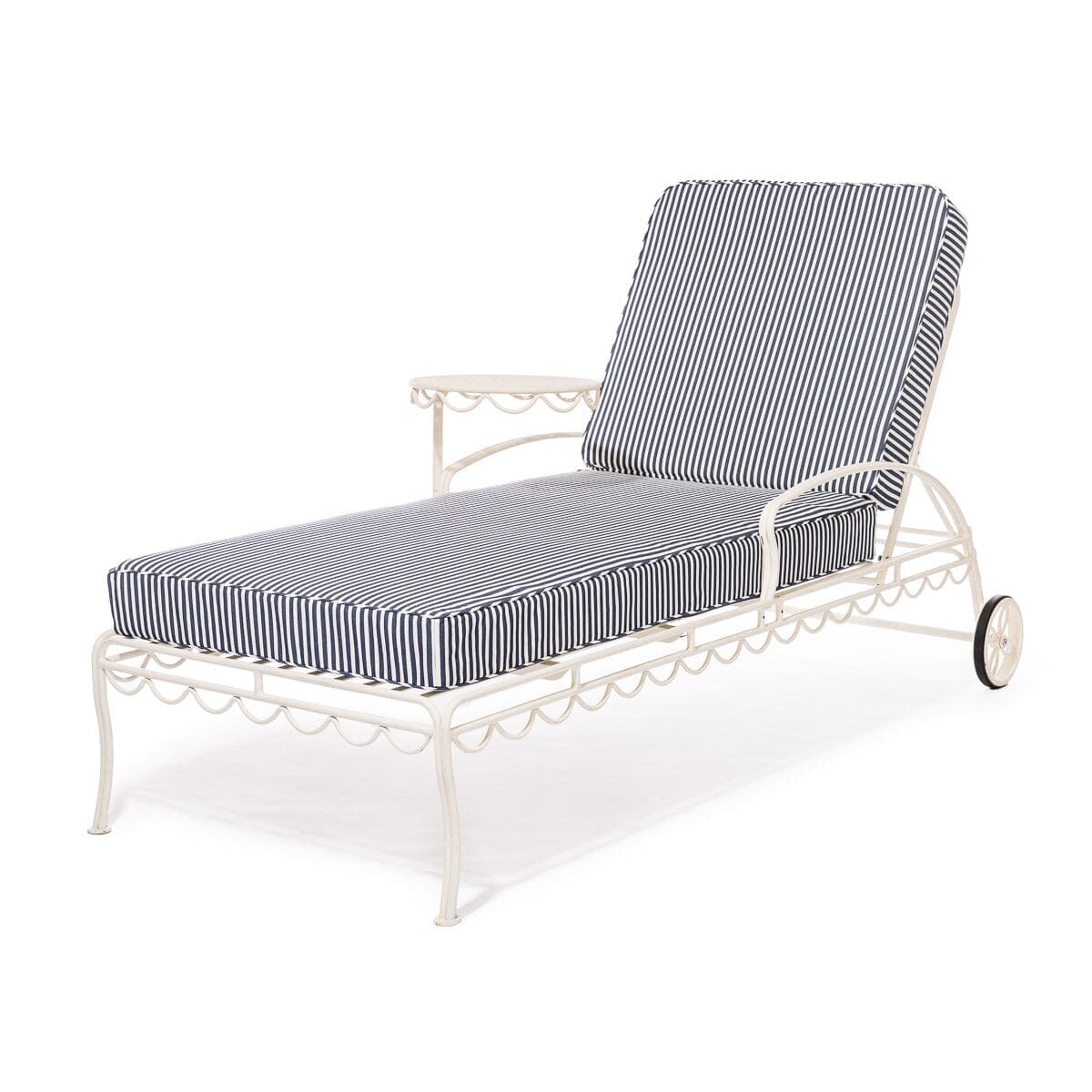 The Al Fresco Sun Lounger in Lauren's Navy Stripe | Antique White Frame Al Fresco Sun Lounger Kit Business & Pleasure Co.