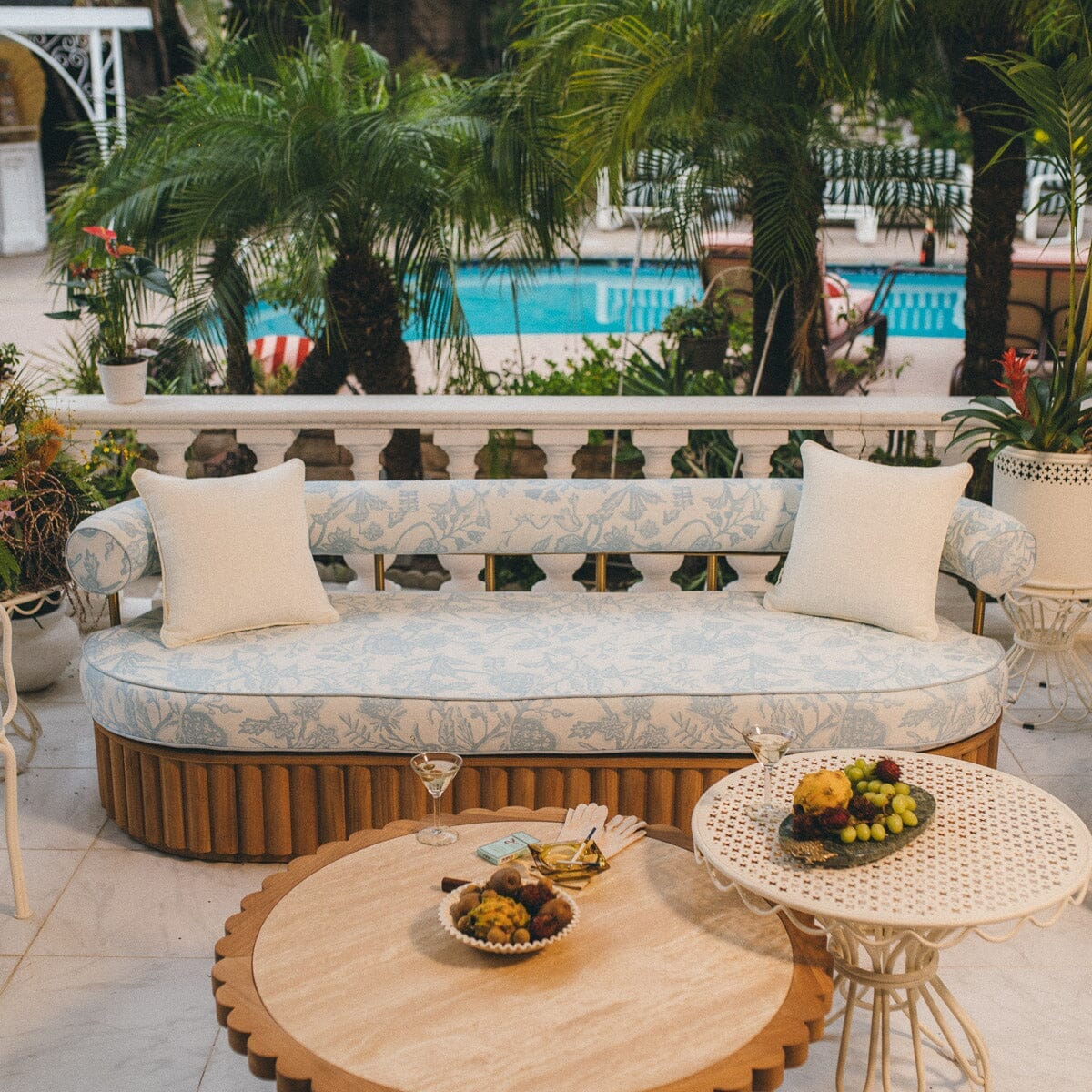 Daisy Sofa in Hanalei Bay Blue Jacquard | Teakwood Frame Daisy Sofa Kit Business & Pleasure Co Aus