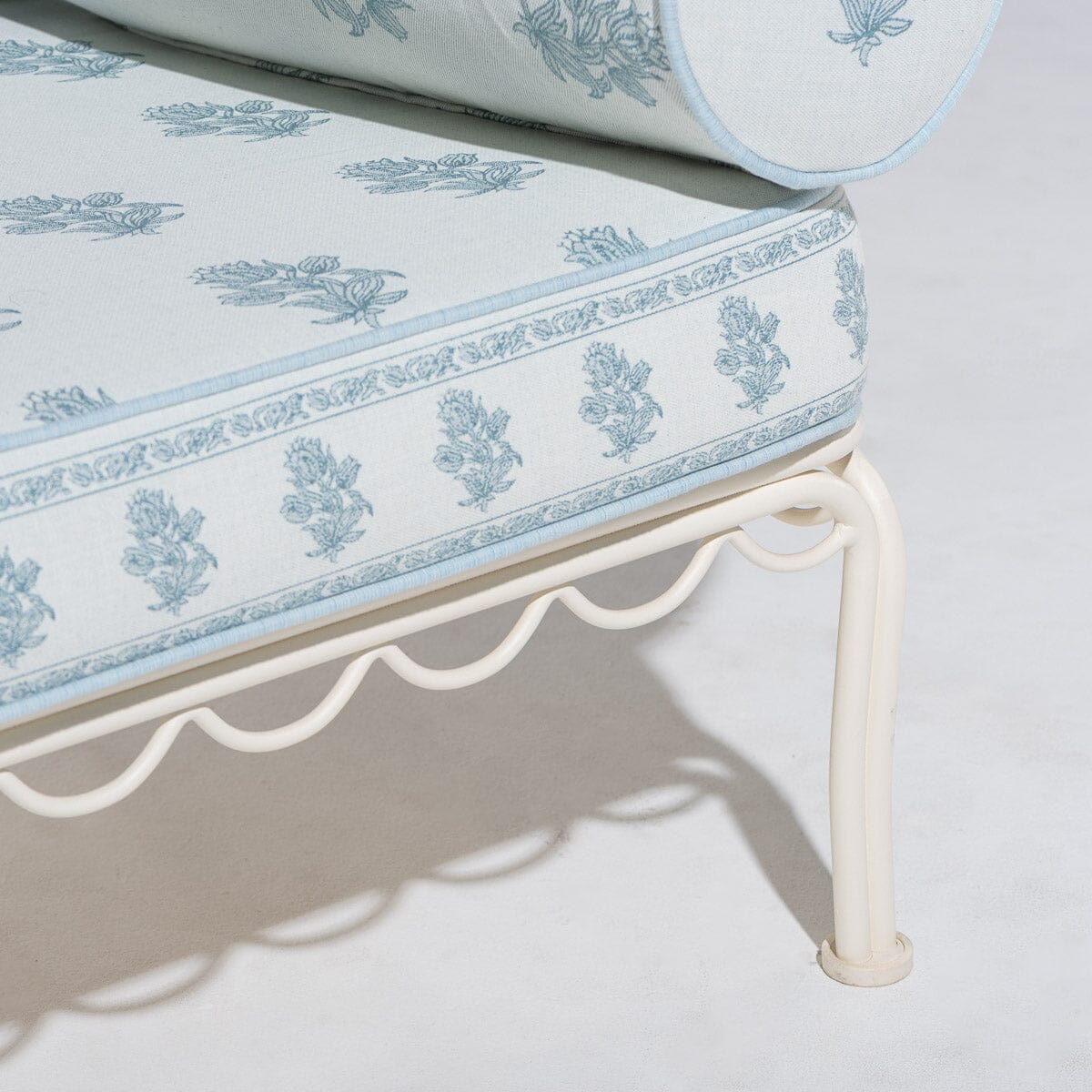 The Al Fresco Accent Chair by Amanda Lindroth in Jaipur Blue | Antique White Frame Al Fresco Accent Chair Kit B&P by Amanda Lindroth