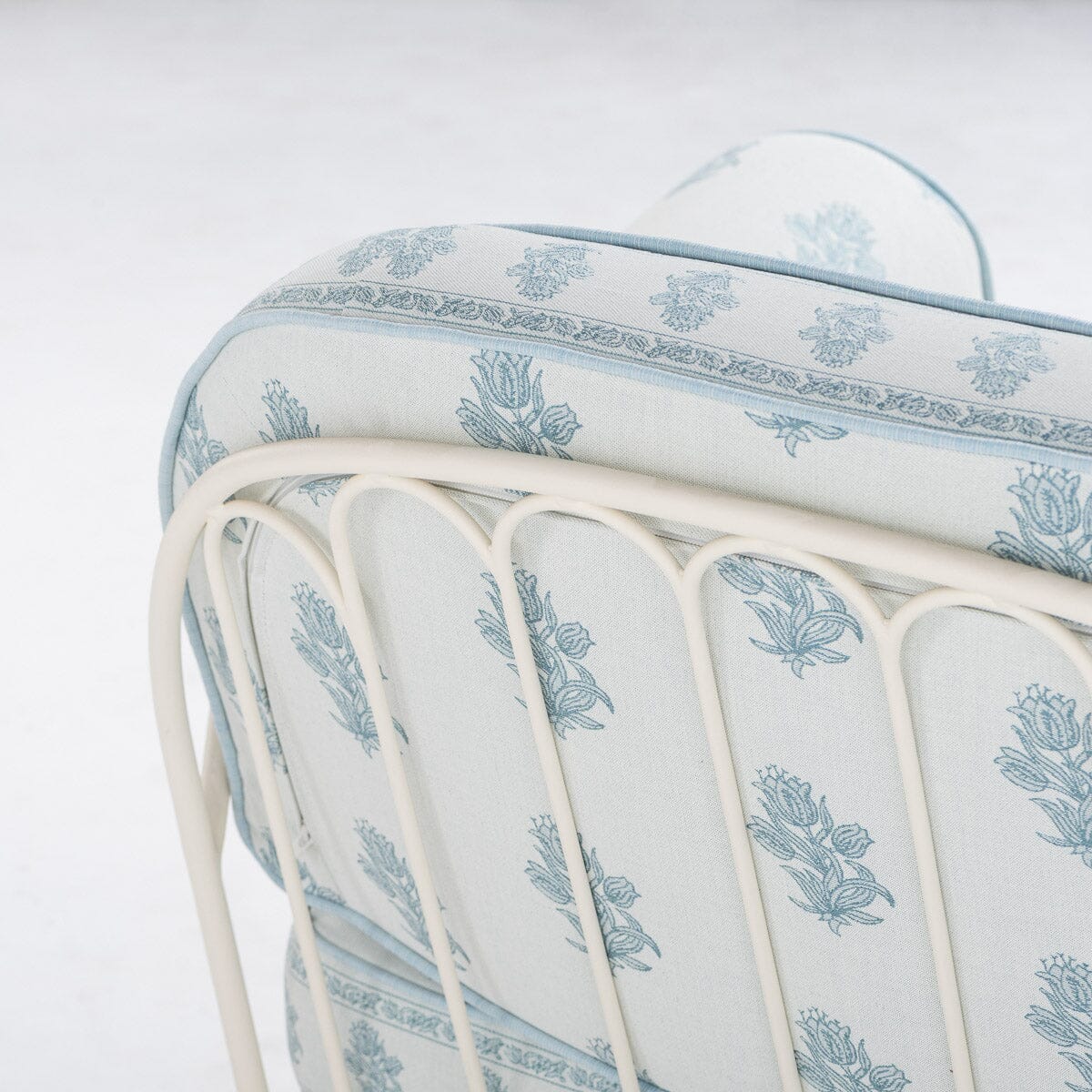 The Al Fresco Accent Chair by Amanda Lindroth in Jaipur Blue | Antique White Frame Al Fresco Accent Chair Kit B&P by Amanda Lindroth