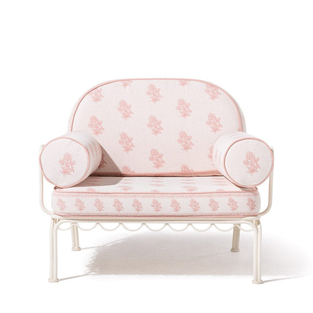 The Al Fresco Accent Chair by Amanda Lindroth in Jaipur Pink | Antique White Frame Al Fresco Accent Chair Kit B&P by Amanda Lindroth