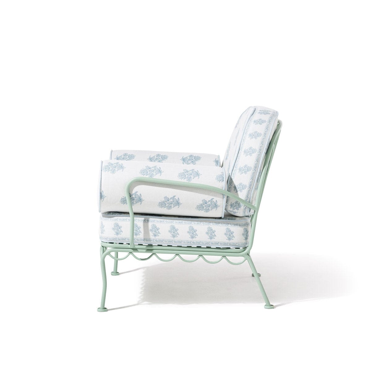 The Al Fresco Accent Chair by Amanda Lindroth in Jaipur Blue | Sage Green Frame Al Fresco Accent Chair Kit B&P by Amanda Lindroth
