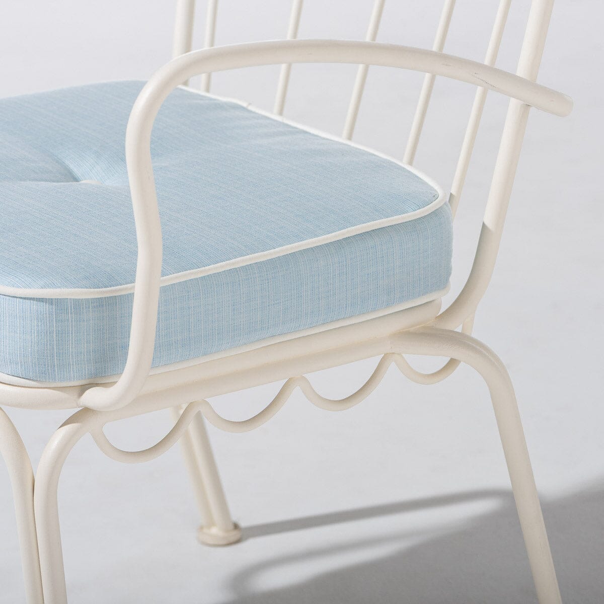 The Al Fresco Dining Chair & Cushion by Amanda Lindroth in Sky Blue | Antique White Frame Al Fresco Dining Chair Kit B&P by Amanda Lindroth