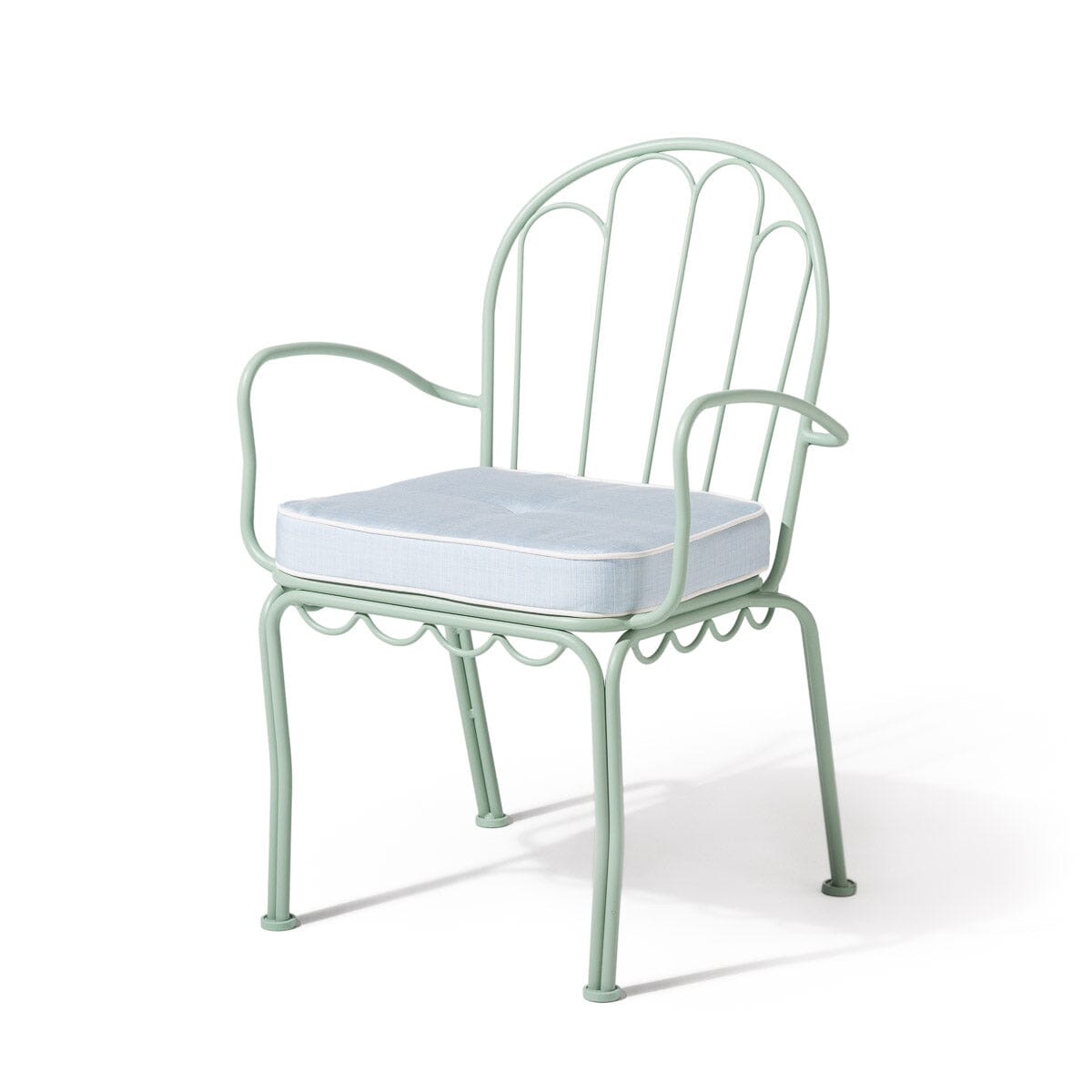 The Al Fresco Dining Chair & Cushion by Amanda Lindroth in Sky Blue | Sage Green Frame Al Fresco Dining Chair Kit B&P by Amanda Lindroth
