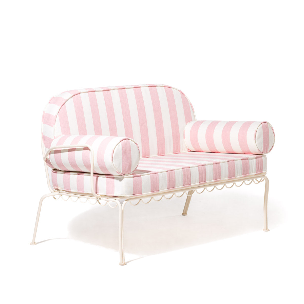 The Al Fresco Love Seat Antique White & Crew Pink Stripe