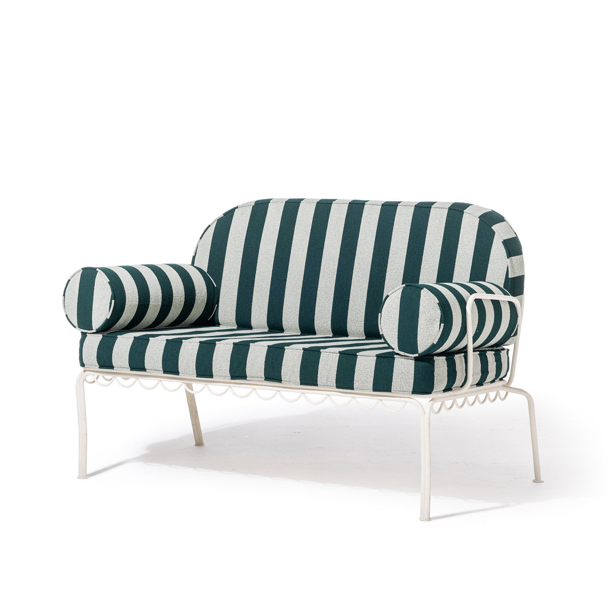 The Al Fresco Love Seat Antique White & Terry Green Stripe