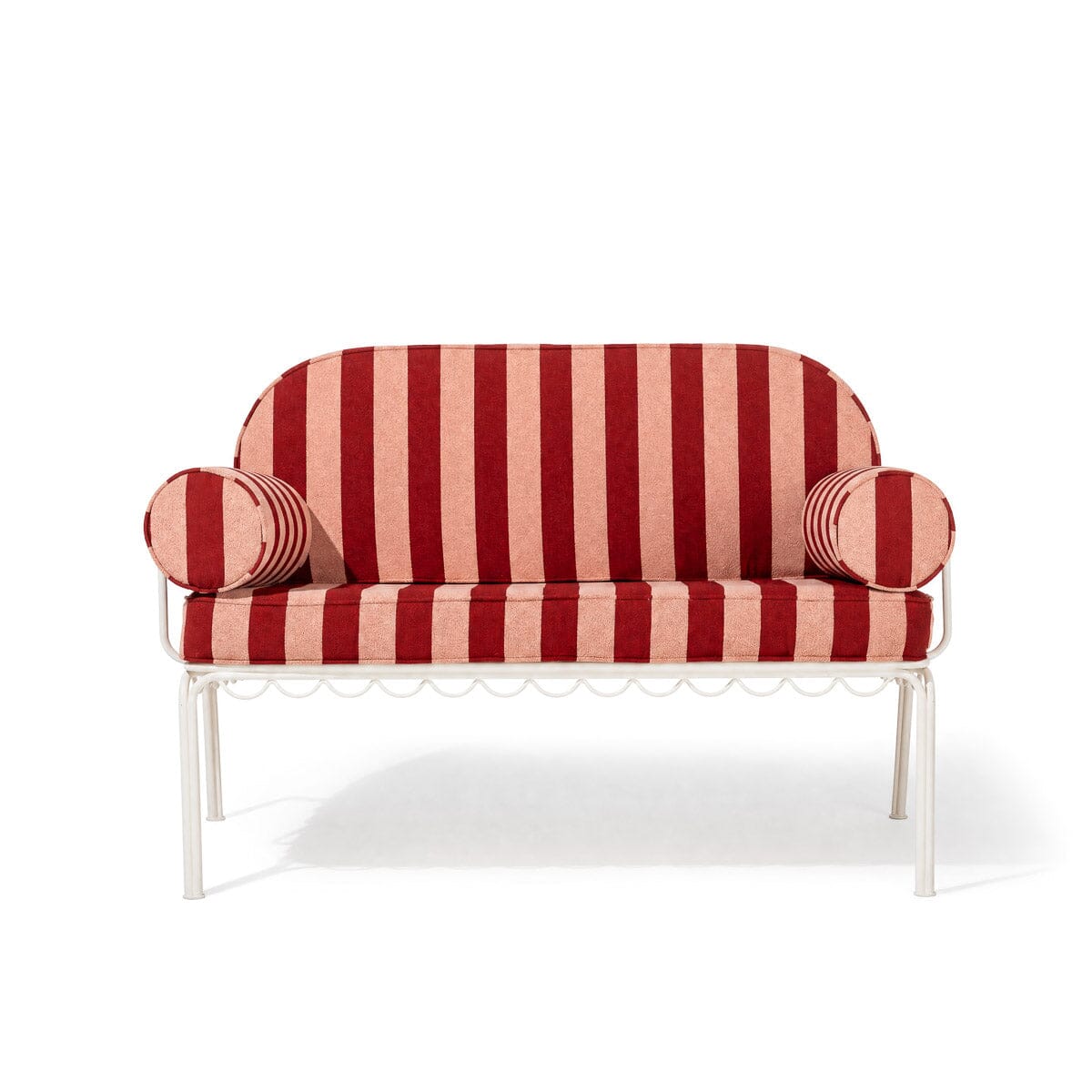 Product image of The Al Fresco Love Seat in Terry Terracotta Stripe | Antique White Frame Al Fresco Love Seat Kit Business & Pleasure Co Aus