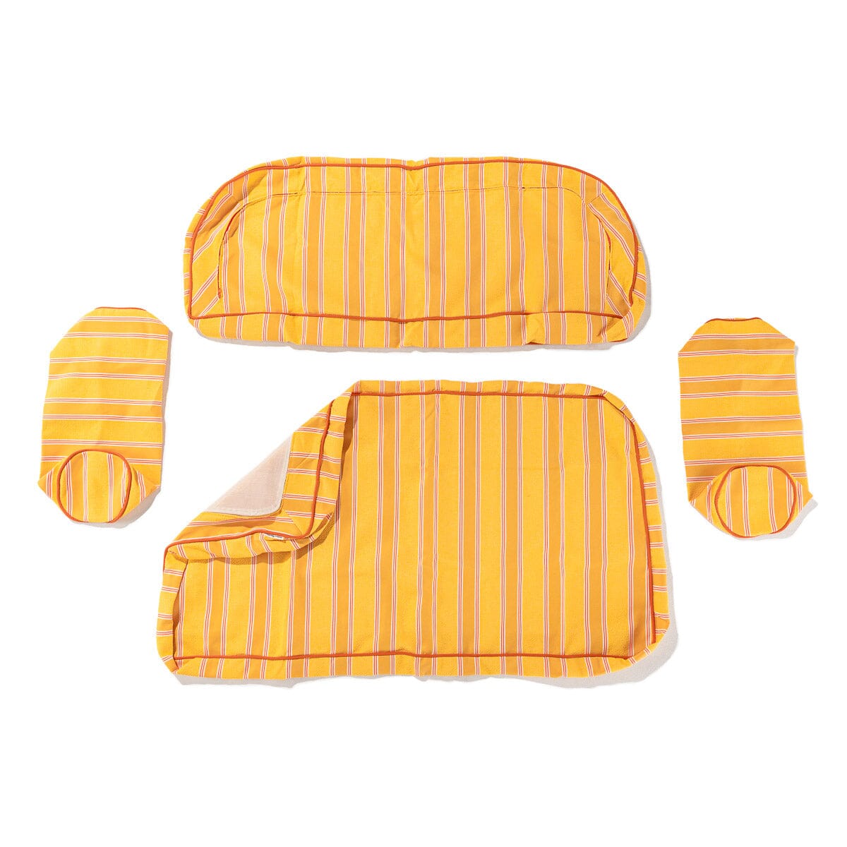 The Al Fresco Love Seat in Bistro Papaya Stripe| Vintage Black Frame Al Fresco Love Seat Kit Business & Pleasure Co.