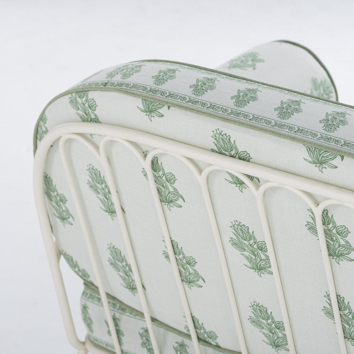 The Al Fresco Sofa by Amanda Lindroth in Jaipur Green | Antique White Frame Al Fresco Sofa Kit B&P by Amanda Lindroth