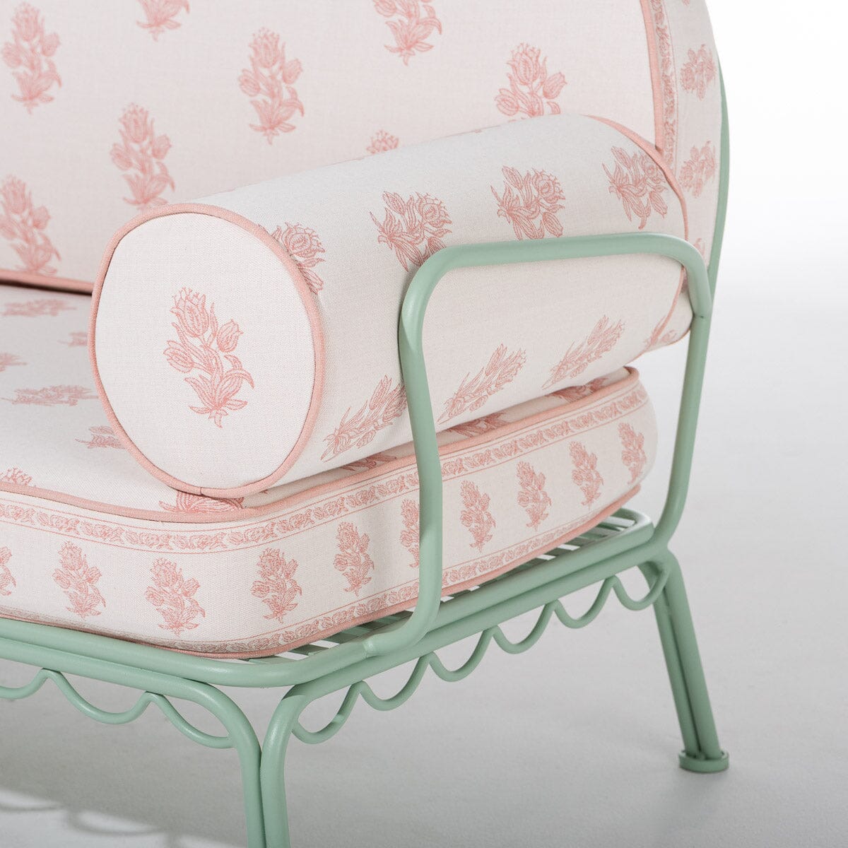 The Al Fresco Sofa by Amanda Lindroth in Jaipur Pink | Sage Green Frame Al Fresco Sofa Kit B&P by Amanda Lindroth