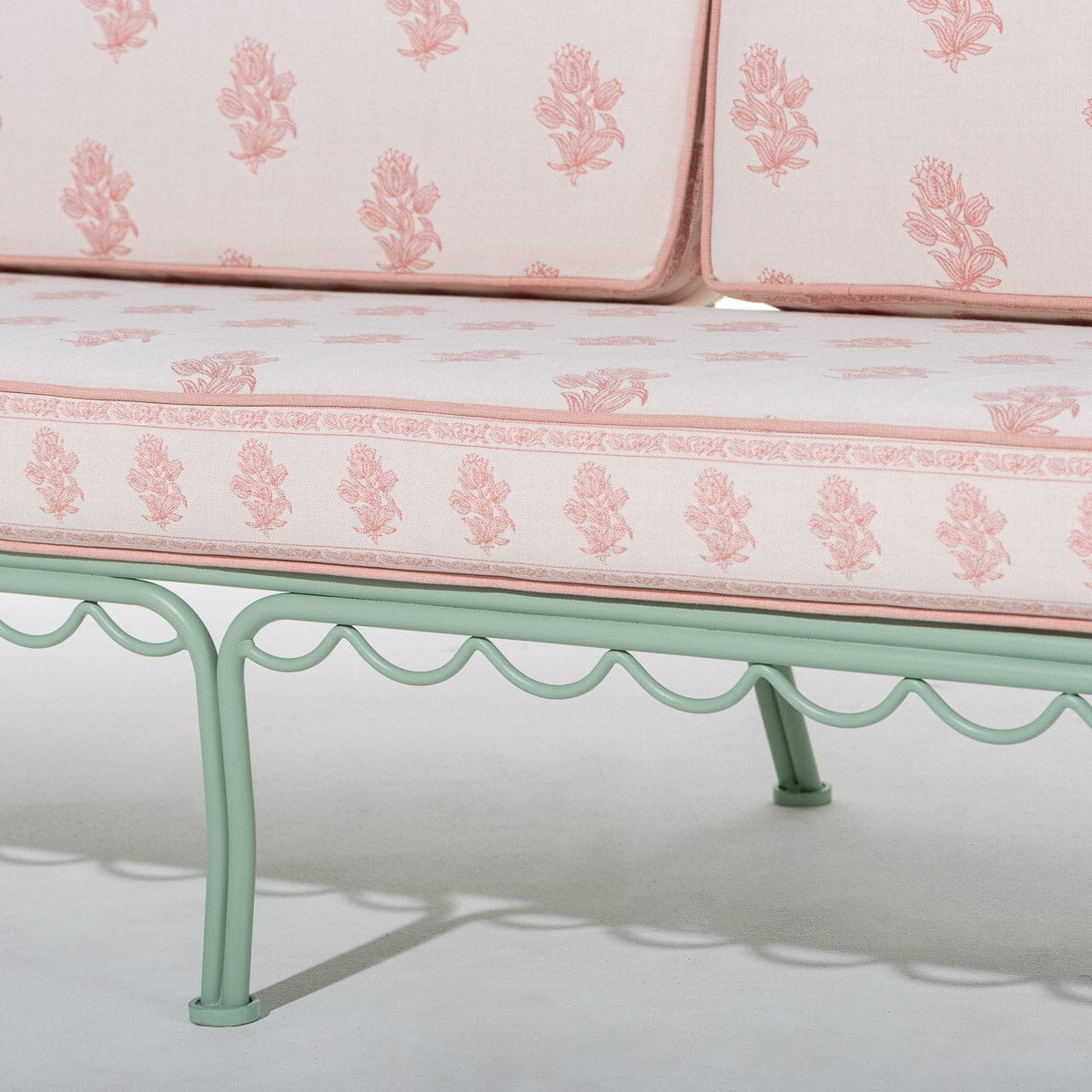 The Al Fresco Sofa by Amanda Lindroth in Jaipur Pink | Sage Green Frame Al Fresco Sofa Kit B&P by Amanda Lindroth