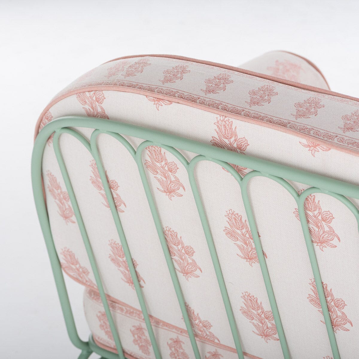 The Al Fresco Sofa by Amanda Lindroth in Jaipur Pink | Sage Green Frame Al Fresco Sofa Kit B&P by Amanda Lindroth