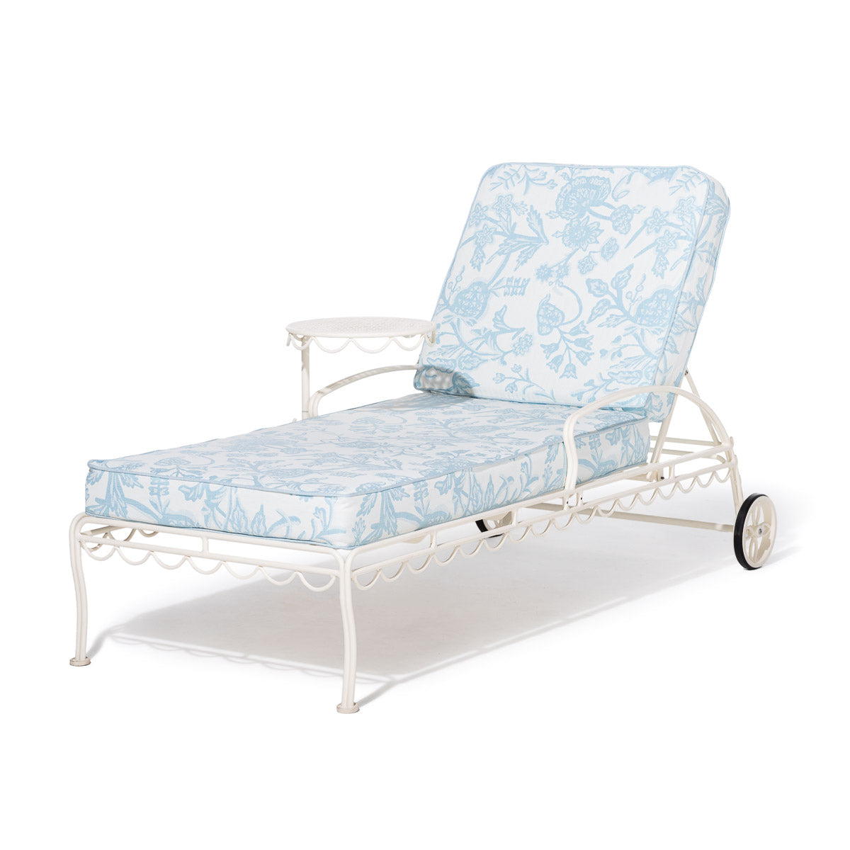 Product image of The Al Fresco Sun Lounger in Hanalai Bay Blue Jacquard | Antique White Frame