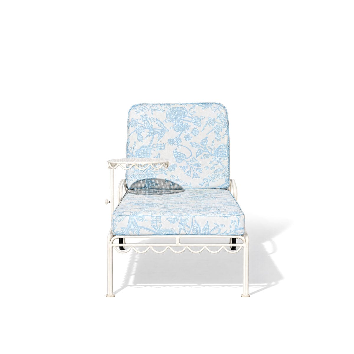 The Al Fresco Sun Lounger in Hanalai Bay Blue Jacquard | Antique White Frame Al Fresco Sun Lounger Kit Business & Pleasure Co Aus