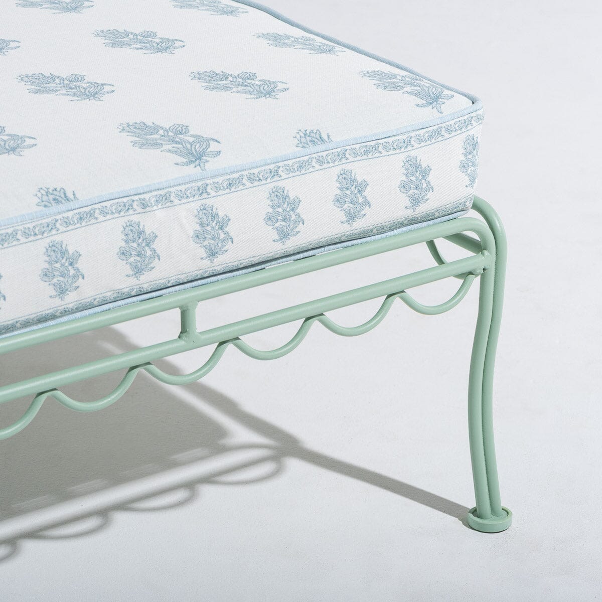 The Al Fresco Sun Lounger by Amanda Lindroth in Jaipur Blue | Sage Green Frame Al Fresco Sun Lounger Kit B&P by Amanda Lindroth