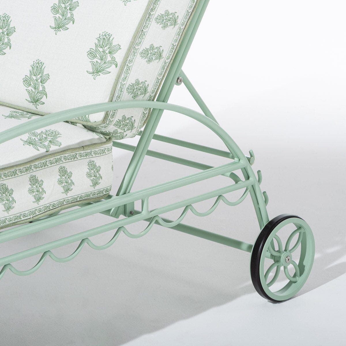 The Al Fresco Sun Lounger by Amanda Lindroth in Jaipur Green | Sage Green Frame Al Fresco Sun Lounger Kit B&P by Amanda Lindroth