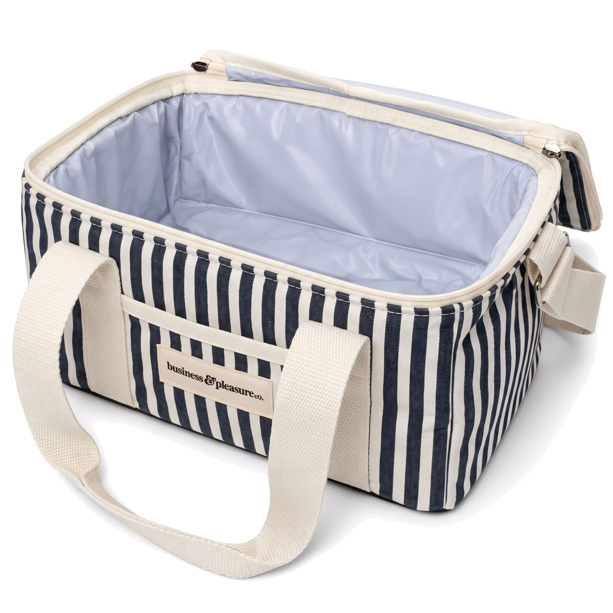 The Holiday Cooler Bag in Lauren's Navy Stripe Holiday Cooler Business & Pleasure Co.