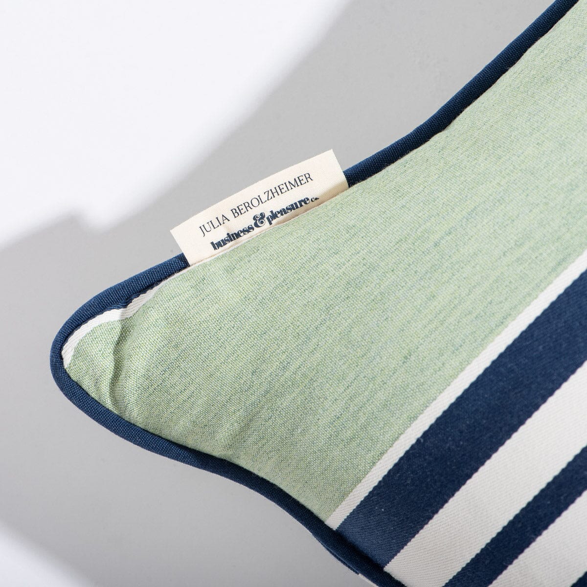The Small Square Throw Pillow x Julia Berolzheimer in Green Stripes Small Square Throw Pillow B&P Co. x Julia Berolzheimer