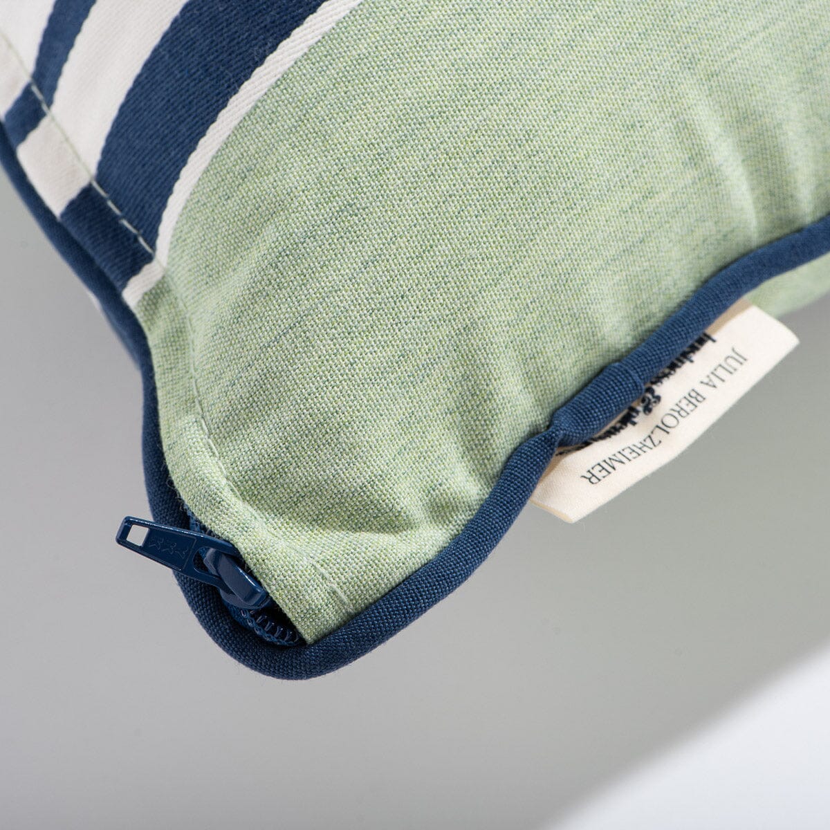 The Small Square Throw Pillow x Julia Berolzheimer in Green Stripes Small Square Throw Pillow B&P Co. x Julia Berolzheimer