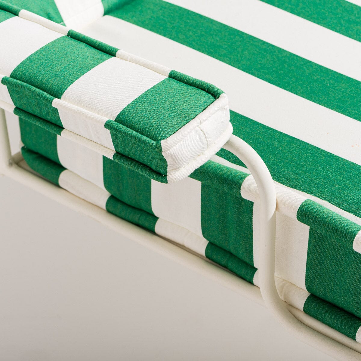 The Waterhouse Sun Lounger in Crew Canyon Green Stripe | Antique White Frame Kit Business & Pleasure Co.