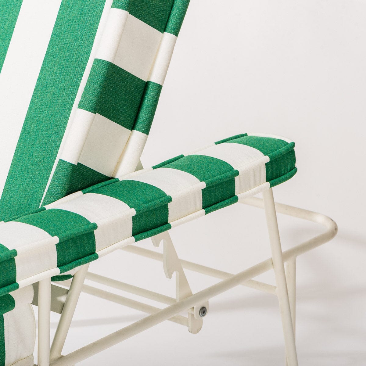 The Waterhouse Sun Lounger in Crew Canyon Green Stripe | Antique White Frame Kit Business & Pleasure Co.