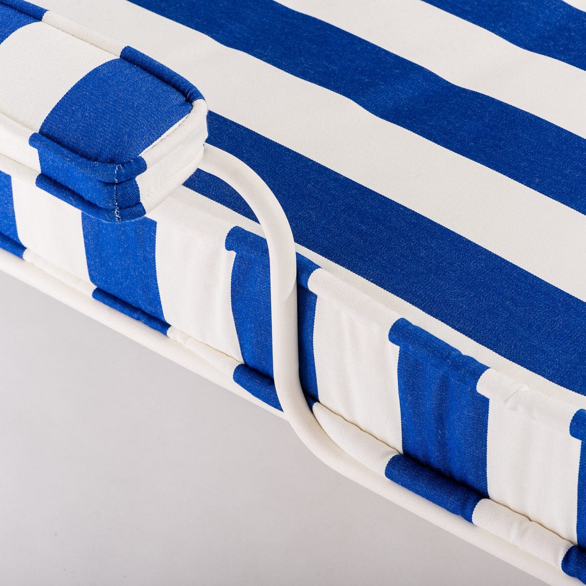 The Waterhouse Sun Lounger in Crew Mediterranean Blue Stripe | Antique White Frame Kit Business & Pleasure Co.