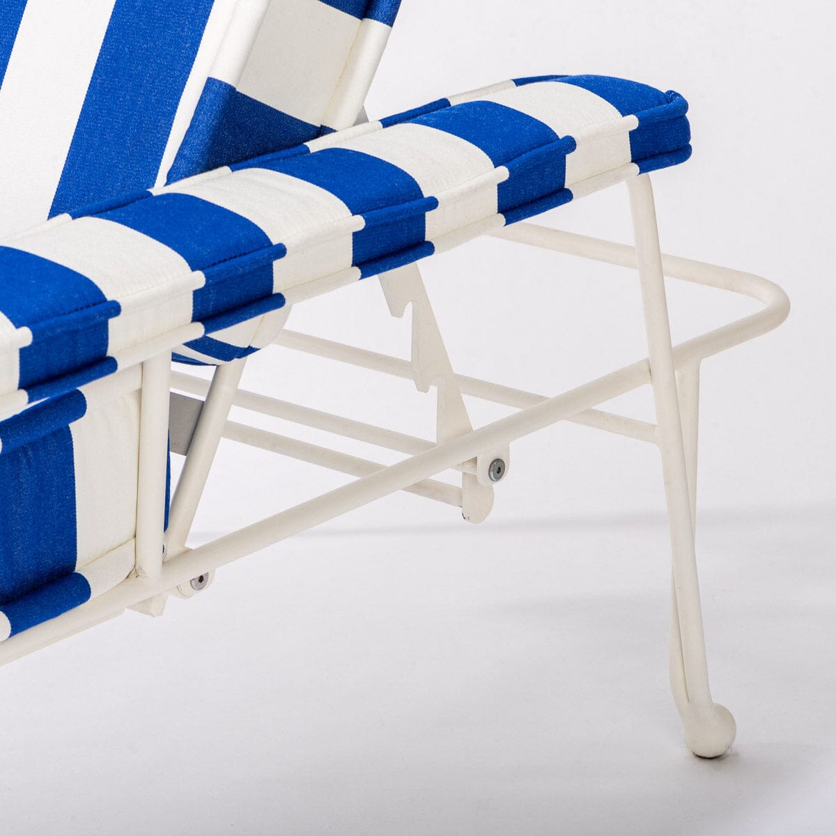 The Waterhouse Sun Lounger in Crew Mediterranean Blue Stripe | Antique White Frame Kit Business & Pleasure Co.