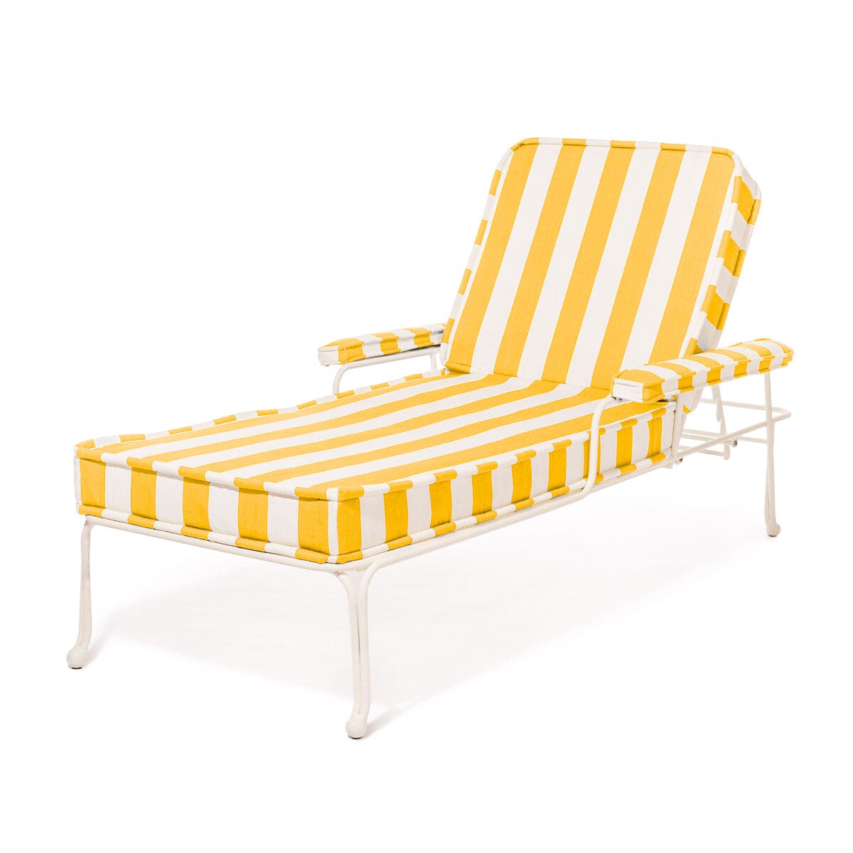 The Waterhouse Sun Lounger in Crew Mimosa Yellow Stripe | Antique White Frame Kit Business & Pleasure Co.