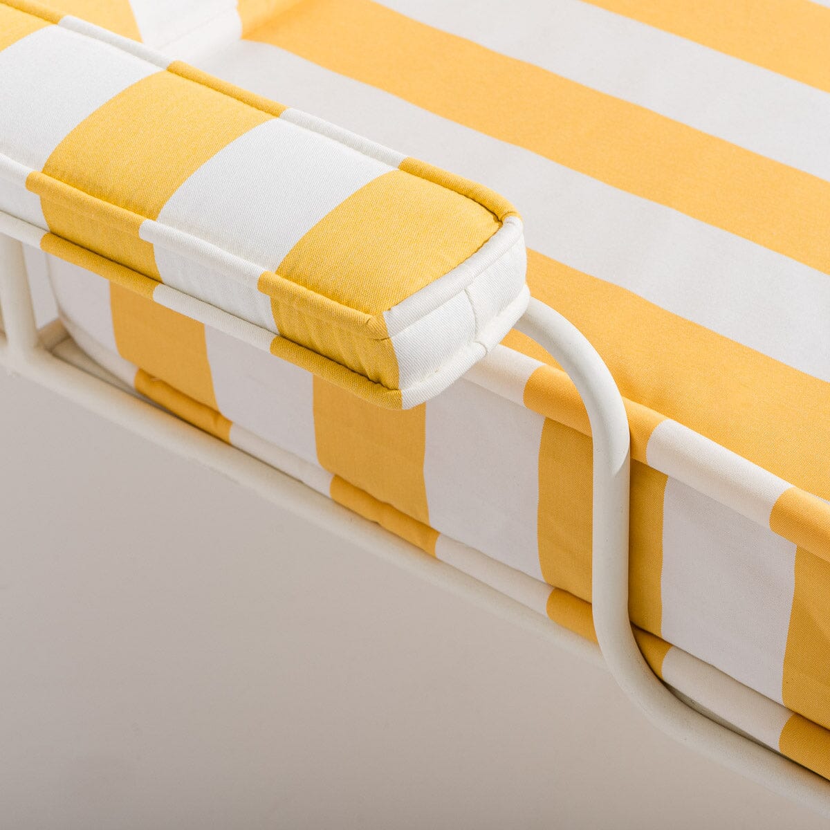 The Waterhouse Sun Lounger in Crew Mimosa Yellow Stripe | Antique White Frame Kit Business & Pleasure Co.