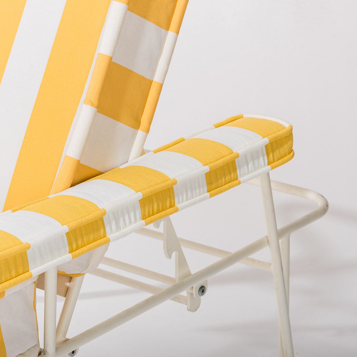 The Waterhouse Sun Lounger in Crew Mimosa Yellow Stripe | Antique White Frame Kit Business & Pleasure Co.