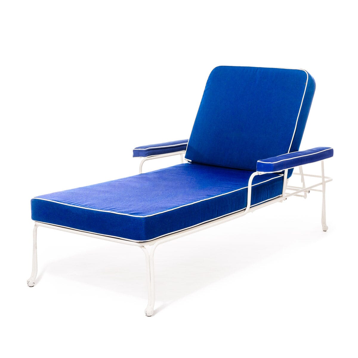 The Waterhouse Sun Lounger in Rivie Mediterranean Blue | Antique White Frame Kit Business & Pleasure Co.