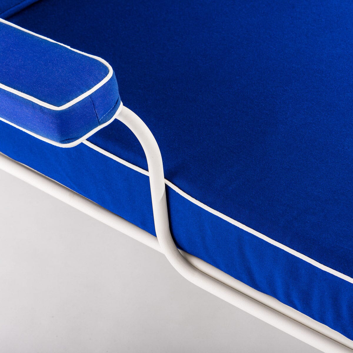 The Waterhouse Sun Lounger in Rivie Mediterranean Blue | Antique White Frame Kit Business & Pleasure Co.