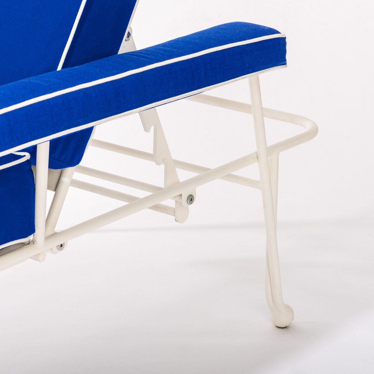 The Waterhouse Sun Lounger in Rivie Mediterranean Blue | Antique White Frame Kit Business & Pleasure Co.