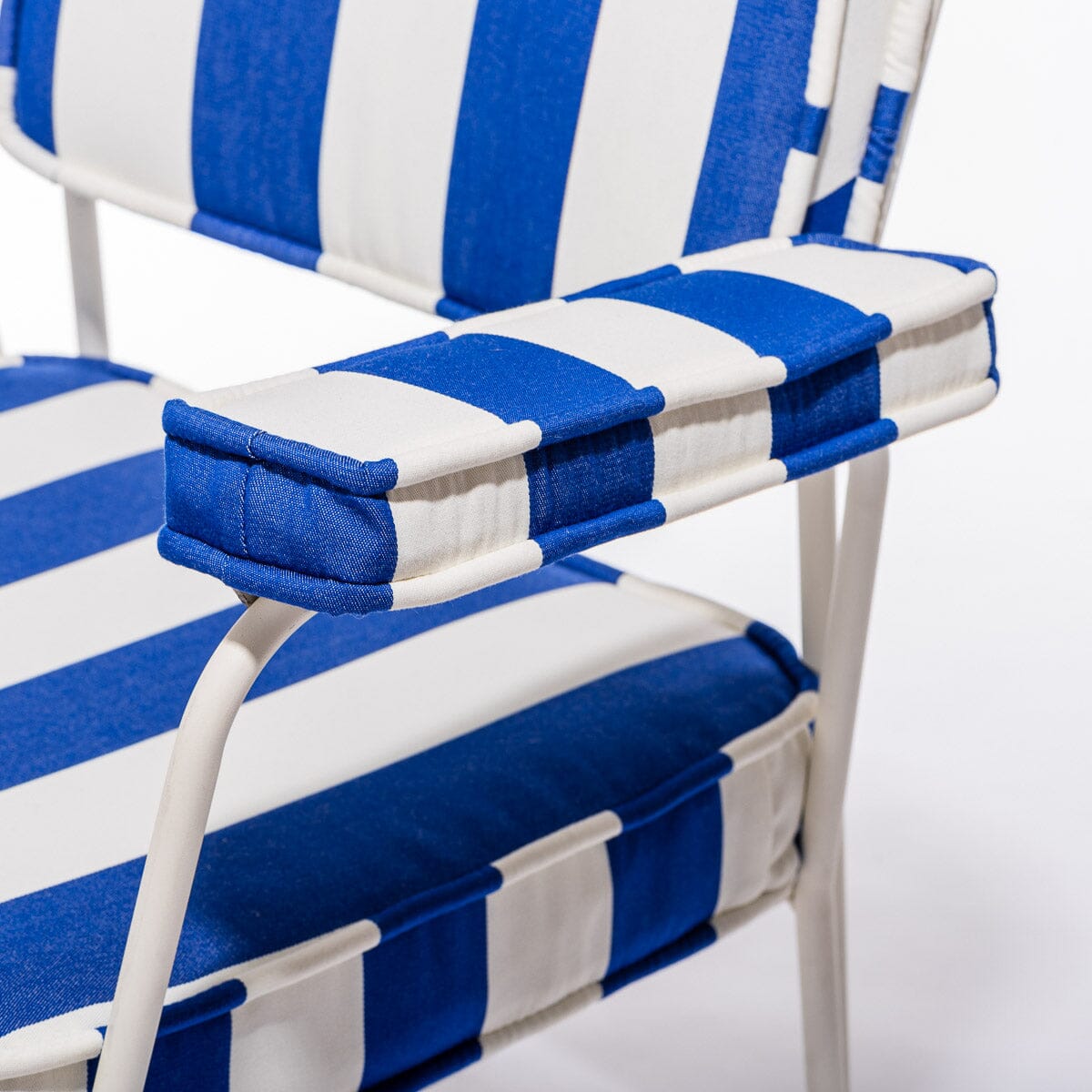 The Waterhouse Dining Chair in Crew Mediterranean Blue Stripe | Antique White Frame Kit Business & Pleasure Co.