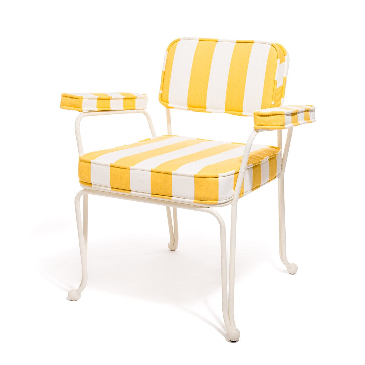 Product image of The Waterhouse Dining Chair in Crew Mimosa Yellow Stripe | Antique White Frame Kit Business & Pleasure Co.