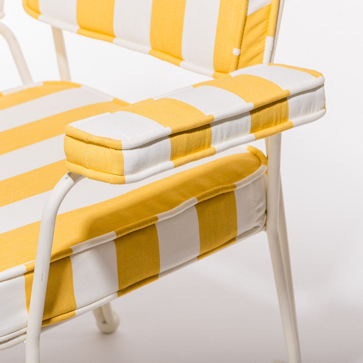 The Waterhouse Dining Chair in Crew Mimosa Yellow Stripe | Antique White Frame Kit Business & Pleasure Co.