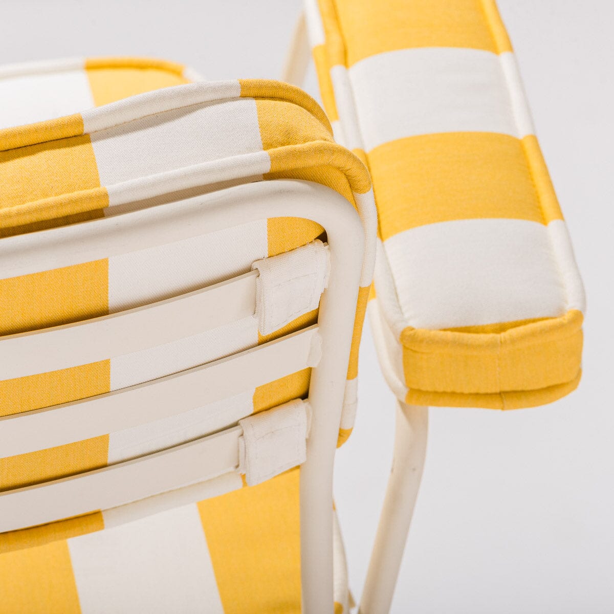 The Waterhouse Dining Chair in Crew Mimosa Yellow Stripe | Antique White Frame Kit Business & Pleasure Co.