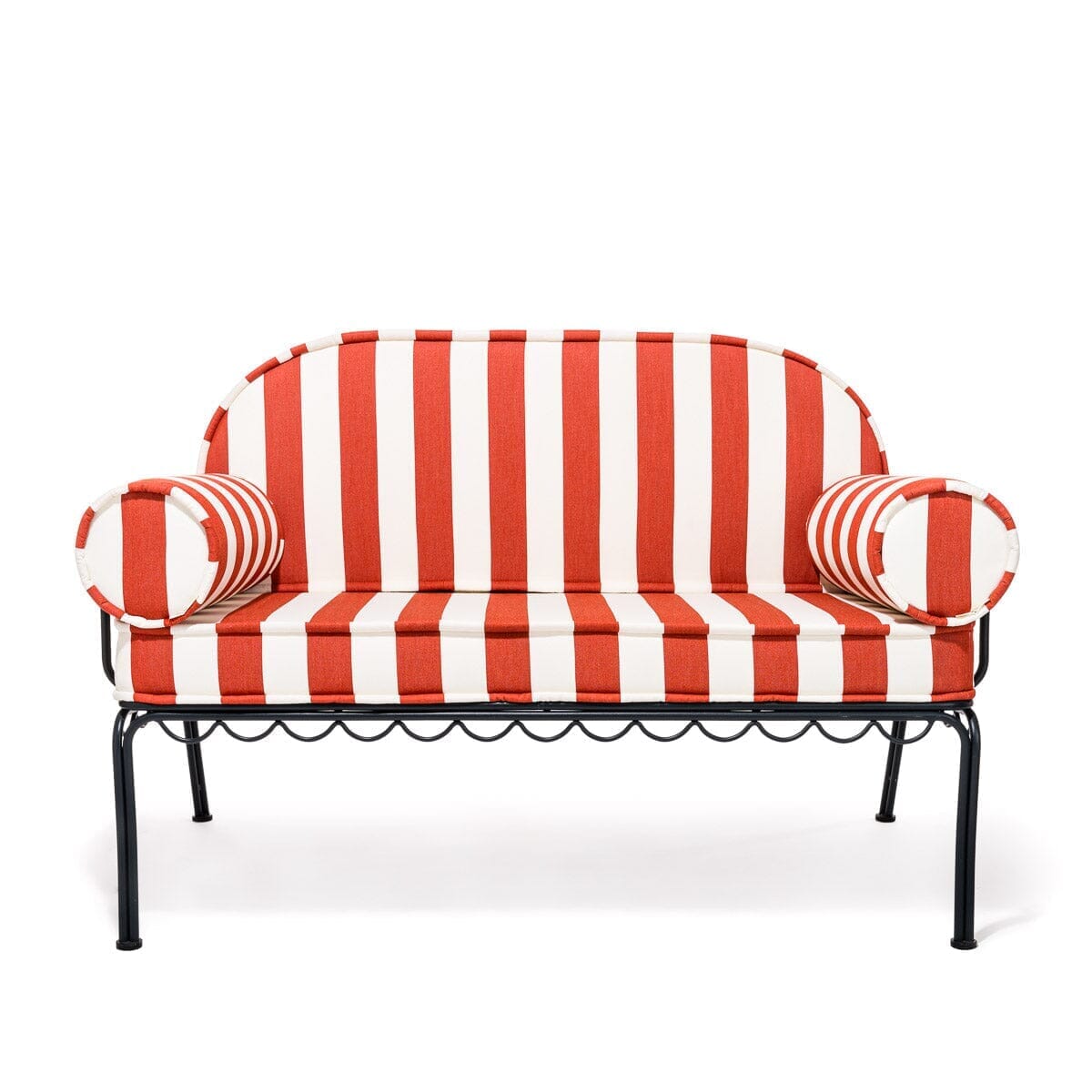 The Al Fresco Love Seat in Crew Le Sirenuse Stripe | Vintage Black Frame Al Fresco Love Seat Kit Business & Pleasure Co.