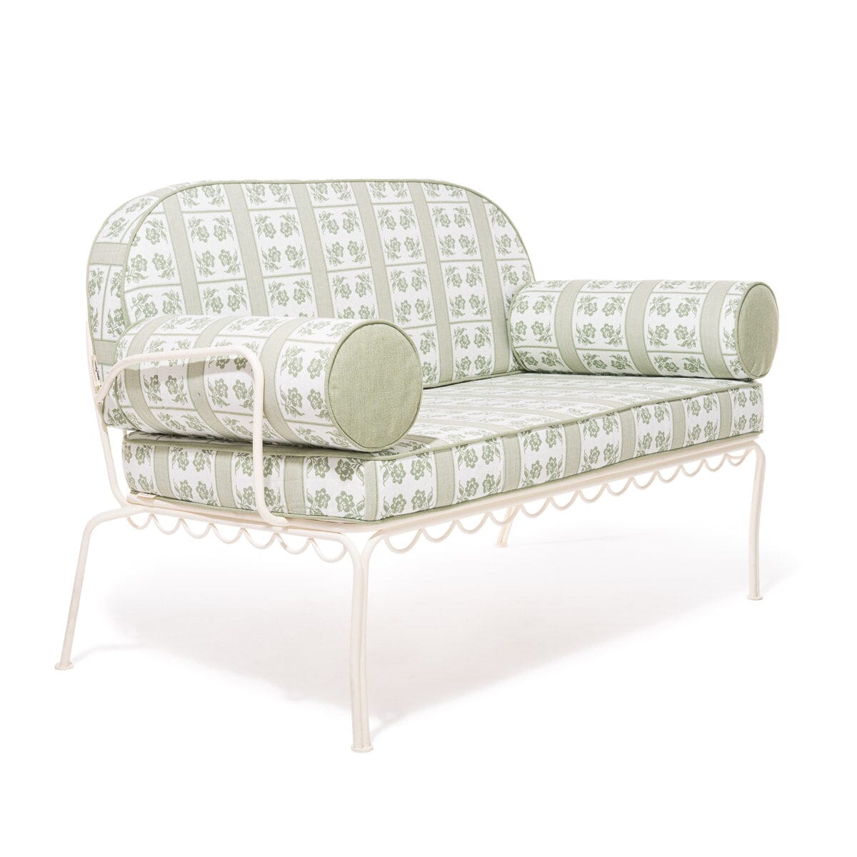 The Al Fresco Love Seat x Julia Berolzheimer in Jacquard Green | Antique White Frame Al Fresco Love Seat Kit Business & Pleasure Co Aus
