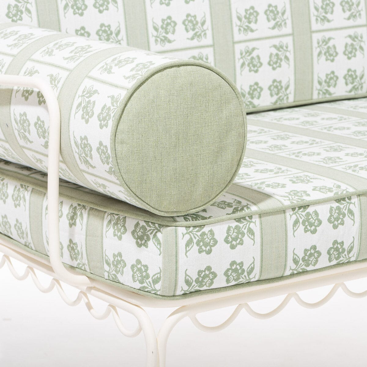 The Al Fresco Love Seat x Julia Berolzheimer in Jacquard Green | Antique White Frame Al Fresco Love Seat Kit Business & Pleasure Co Aus