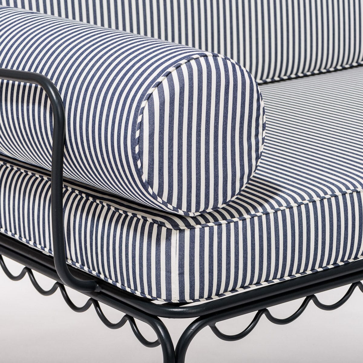 The Al Fresco Love Seat in Lauren's Navy Stripe | Vintage Black Frame Al Fresco Love Seat Kit Business & Pleasure Co.