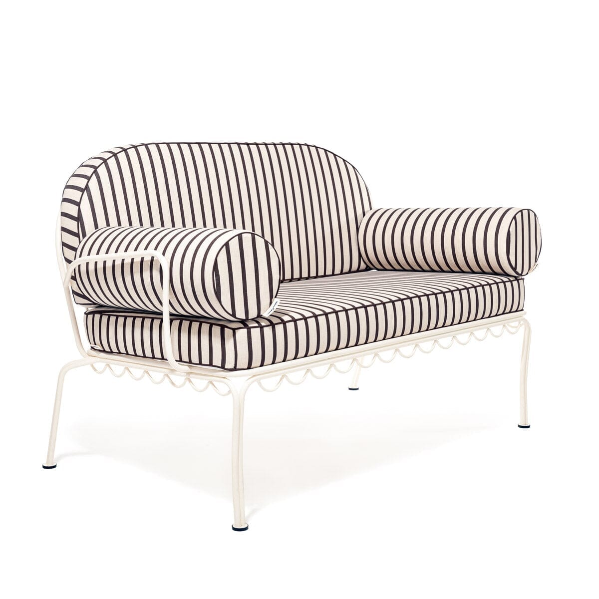 The Al Fresco Love Seat in Monaco Black Stripe | Antique White Frame Al Fresco Love Seat Kit Business & Pleasure Co.