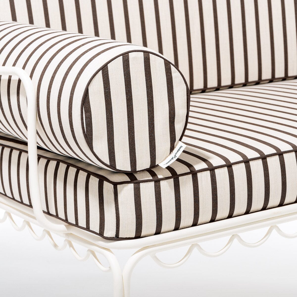 The Al Fresco Love Seat in Monaco Black Stripe | Antique White Frame Al Fresco Love Seat Kit Business & Pleasure Co.