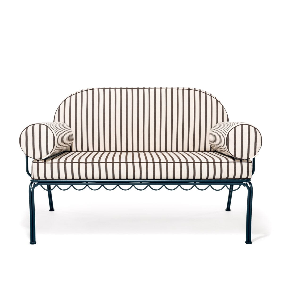 The Al Fresco Love Seat in Monaco Black Stripe | Vintage Black Frame Al Fresco Love Seat Kit Business & Pleasure Co.