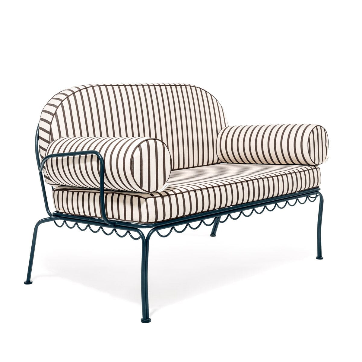 The Al Fresco Love Seat in Monaco Black Stripe | Vintage Black Frame Al Fresco Love Seat Kit Business & Pleasure Co.
