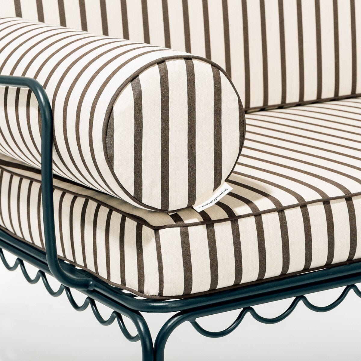 The Al Fresco Love Seat in Monaco Black Stripe | Vintage Black Frame Al Fresco Love Seat Kit Business & Pleasure Co.