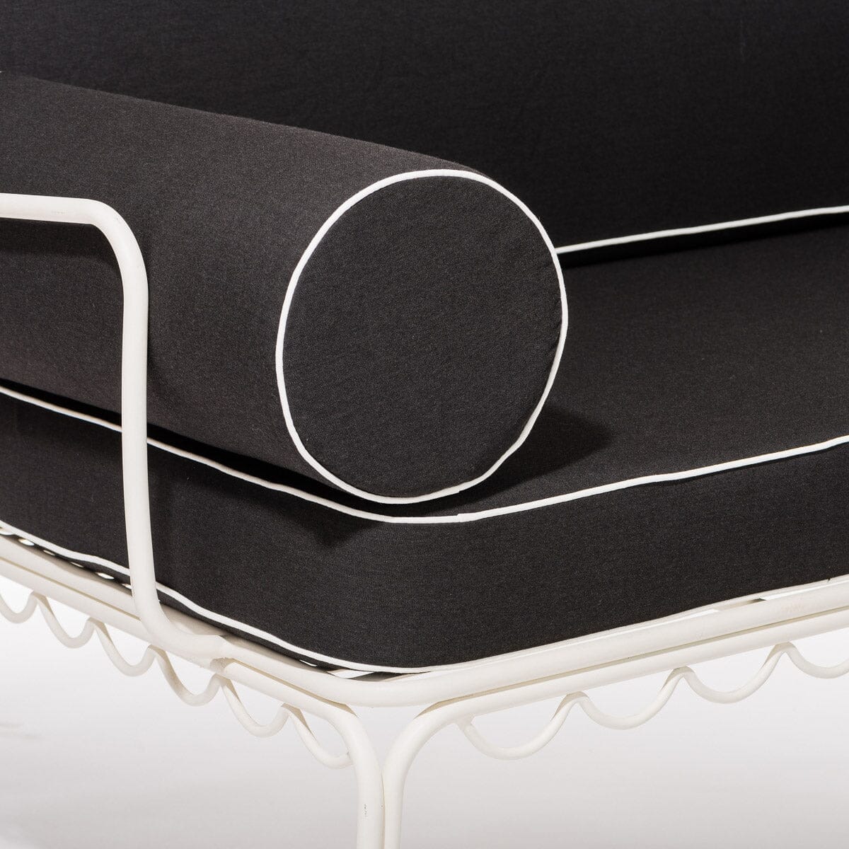 The Al Fresco Love Seat in Rivie Black | Antique White Frame Al Fresco Love Seat Kit Business & Pleasure Co.
