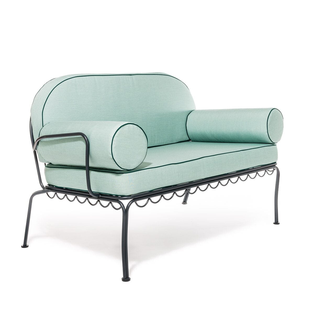 The Al Fresco Love Seat in Rivie Green | Vintage Black Frame Al Fresco Love Seat Kit Business & Pleasure Co.
