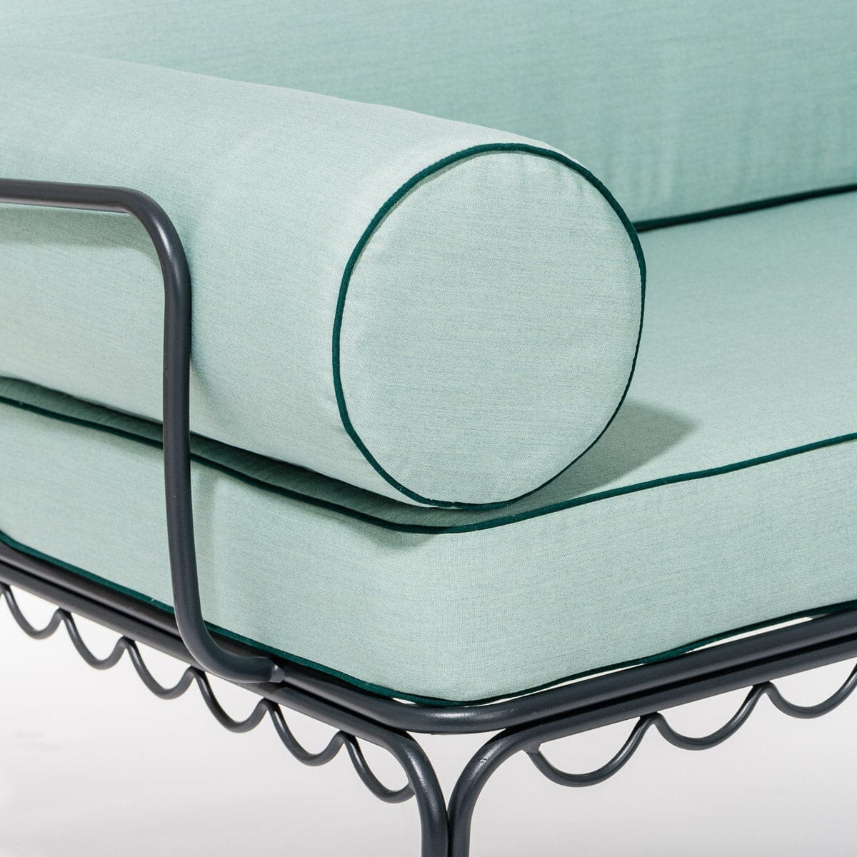 The Al Fresco Love Seat in Rivie Green | Vintage Black Frame Al Fresco Love Seat Kit Business & Pleasure Co.