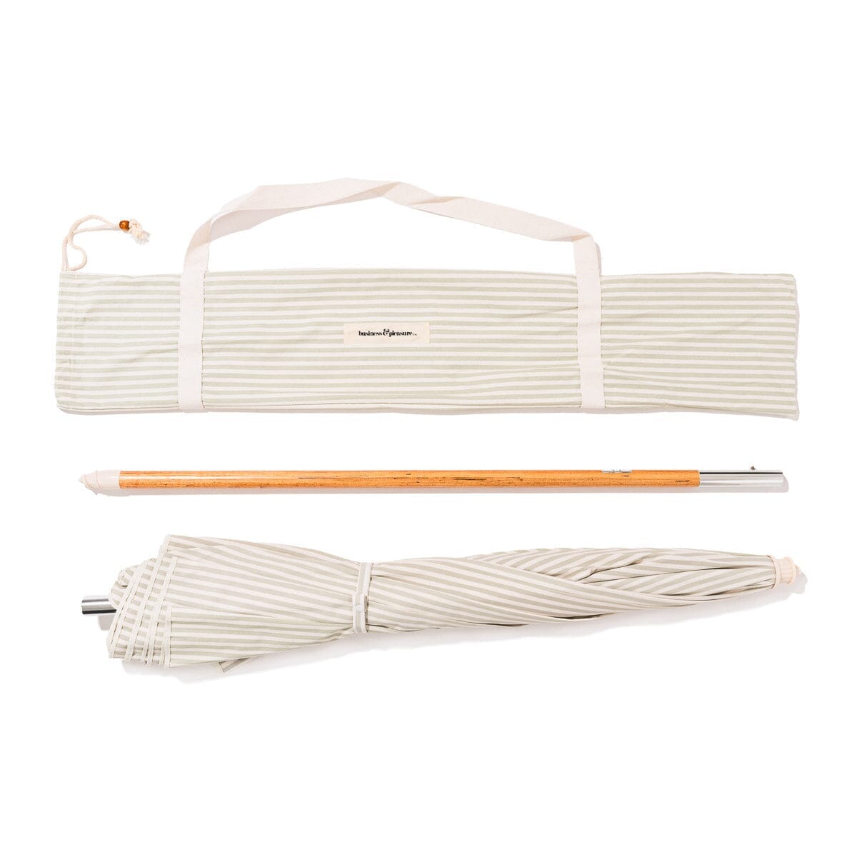 The Rio Fringed Umbrella - Lauren's Sage Stripe Rio Umbrella Business & Pleasure Co Aus